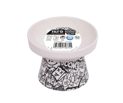 M-pets Urbanstyle Tilt'd Raised Ceramic Bowl Black & White - L