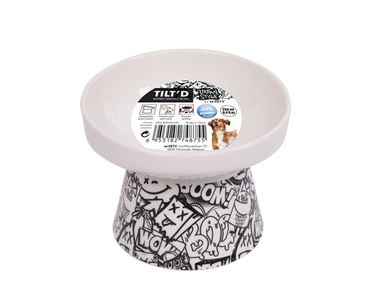 M-pets Urbanstyle Tilt'd Raised Ceramic Bowl Black & White - L