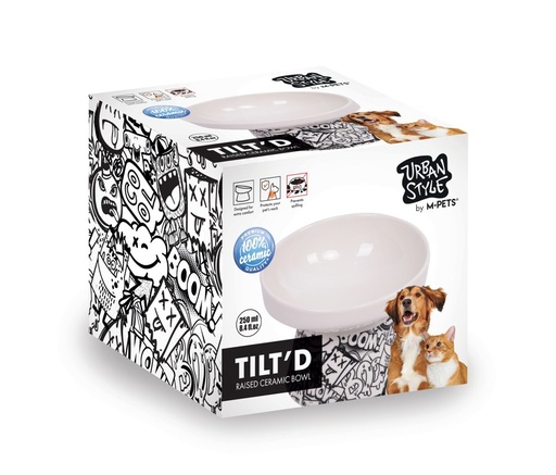 M-pets Urbanstyle Tilt'd Raised Ceramic Bowl Black & White - L
