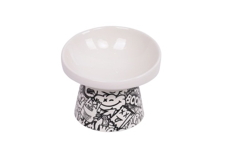 M-pets Urbanstyle Tilt'd Raised Ceramic Bowl Black & White - S