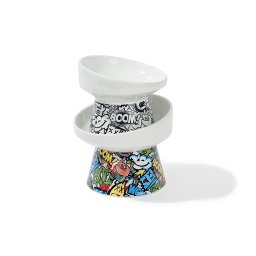 M-pets Urbanstyle Tilt'd Raised Ceramic Bowl Black & White - S