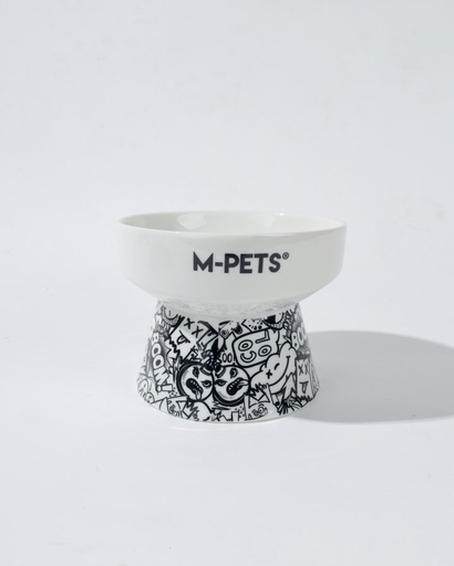 M-pets Urbanstyle Tilt'd Raised Ceramic Bowl Black & White - S