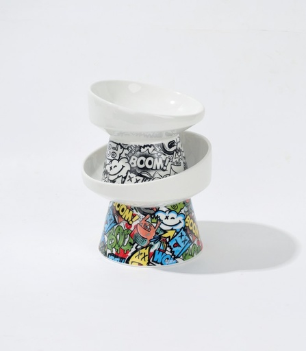 M-pets Urbanstyle Tilt'd Raised Ceramic Bowl Black & White - S