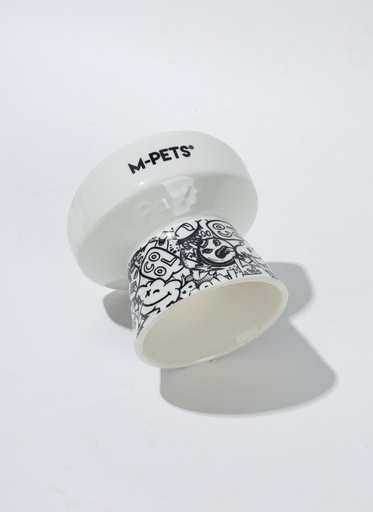 M-pets Urbanstyle Tilt'd Raised Ceramic Bowl Black & White - S