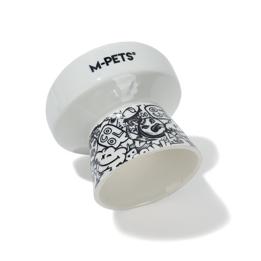 M-pets Urbanstyle Tilt'd Raised Ceramic Bowl Black & White - S