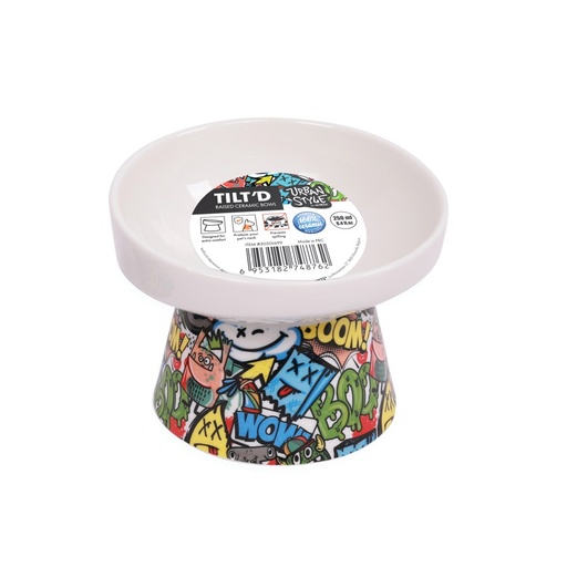 M-pets Urbanstyle Tilt'd Raised Ceramic Bowl Multicolour - L