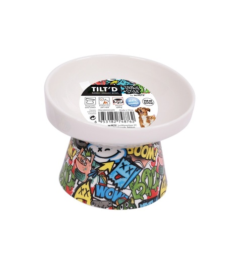 M-pets Urbanstyle Tilt'd Raised Ceramic Bowl Multicolour - L