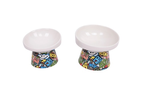 M-pets Urbanstyle Tilt'd Raised Ceramic Bowl Multicolour - S