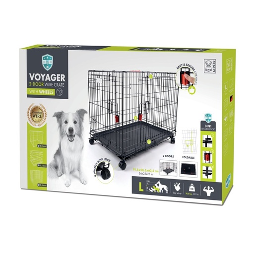 M-pets Voyager Wire Crate - 2 Doors L With Wheels Patented Securo Lock