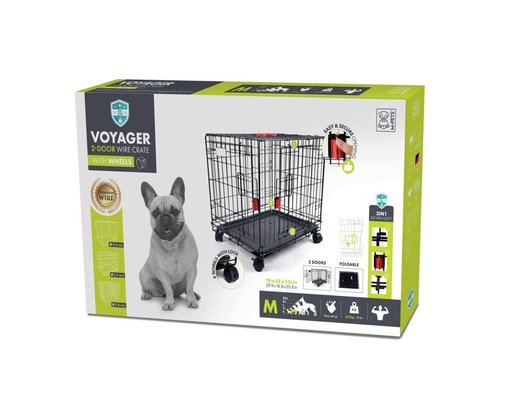 M-pets Voyager Wire Crate - 2 Doors M With Wheels Patented Securo Lock