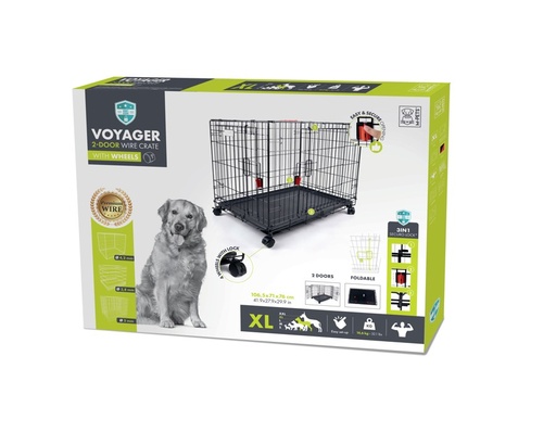 M-pets Voyager Wire Crate - 2 Doors Xl With Wheels Patented Securo Lock