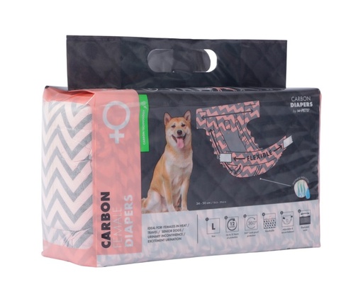 M-pets Carbon Diapers - Female Dog - (L) - 15 Pcs