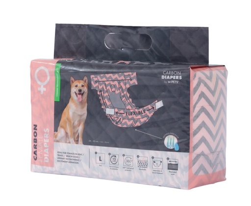M-pets Carbon Diapers - Female Dog - (L) - 15 Pcs