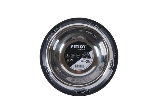Petjoy M-pets Petjoy Catfamily Stainless Bowl With Rubber Edge L - Black & White 910ml