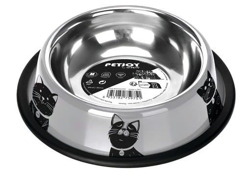 Petjoy M-pets Petjoy Catfamily Stainless Bowl With Rubber Edge M - Black & White 610ml