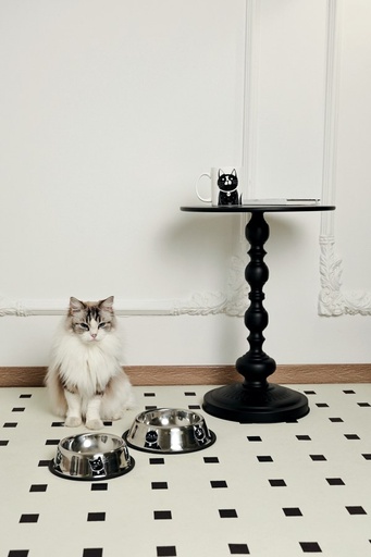 Petjoy M-pets Petjoy Catfamily Stainless Bowl With Rubber Edge M - Black & White 610ml