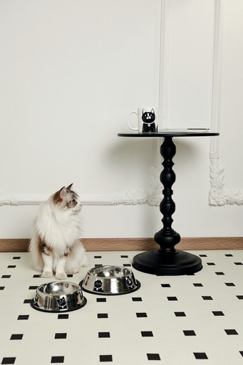 Petjoy M-pets Petjoy Catfamily Stainless Bowl With Rubber Edge M - Black & White 610ml