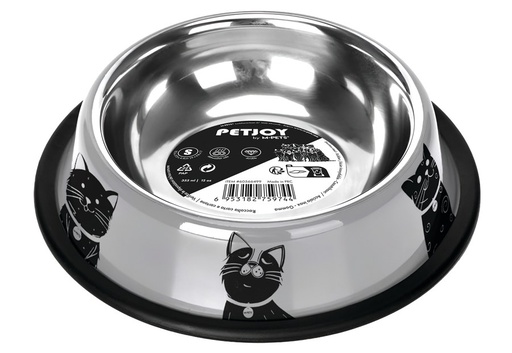 Petjoy M-pets Petjoy Catfamily Stainless Bowl With Rubber Edge S - Black & White 355ml