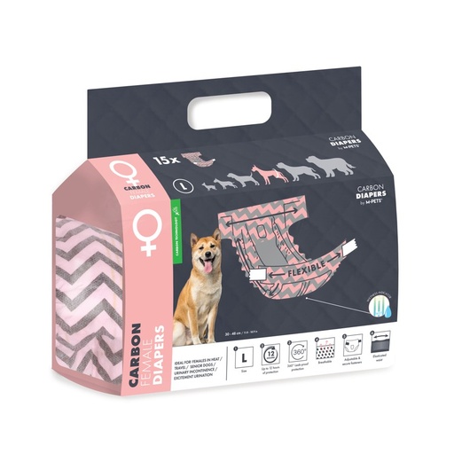 M-pets Carbon Diapers - Female Dog - (L) - 15 Pcs