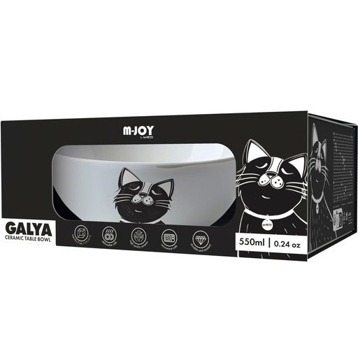 Petjoy M-pets Petjoy Furry Feast Ceramic Bowl Galya - Black & White 550ml