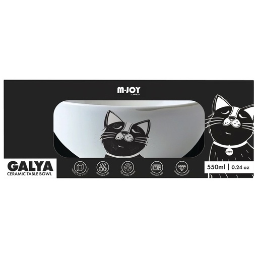 Petjoy M-pets Petjoy Furry Feast Ceramic Bowl Galya - Black & White 550ml
