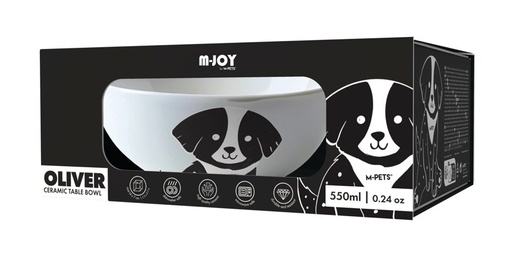 Petjoy M-pets Petjoy Furry Feast Ceramic Bowl Oliver - Black & White 550ml