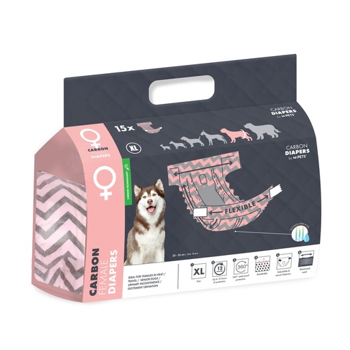 M-pets Carbon Diapers - Female Dog - (Xl) - 15 Pcs