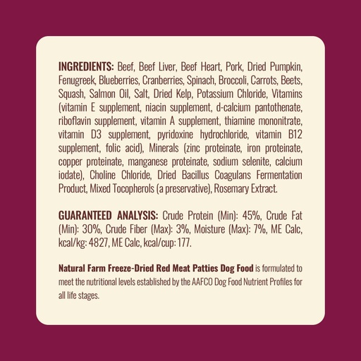 Natural Farm Dog Beef Dinner Patties 14oz
