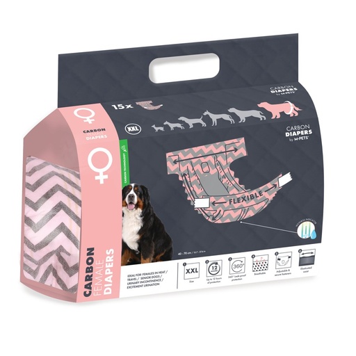 M-pets Carbon Diapers - Female Dog - (Xxl) - 15 Pcs