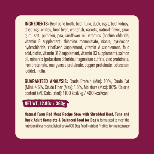 Natural Farm Dog Red Meat Beef & Veggie Stew Wet 8oz