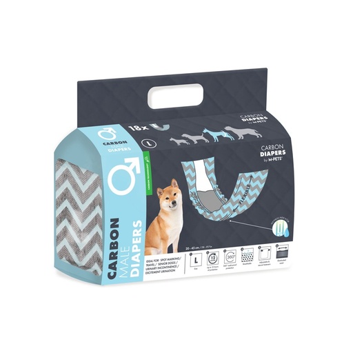 M-pets Carbon Diapers - Male Dog - (L) - 18 Pcs