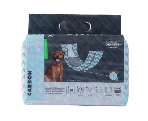 M-pets Carbon Diapers - Male Dog - (M) - 18 Pcs