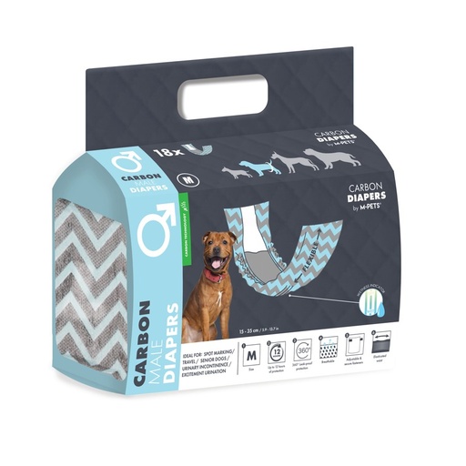 M-pets Carbon Diapers - Male Dog - (M) - 18 Pcs