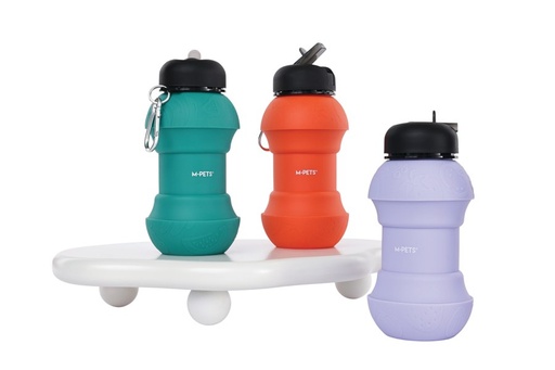 M-pets On The Road Foldable Dog Water Bottle 200ml-550ml 2 In 1 Turquoise Blue Color