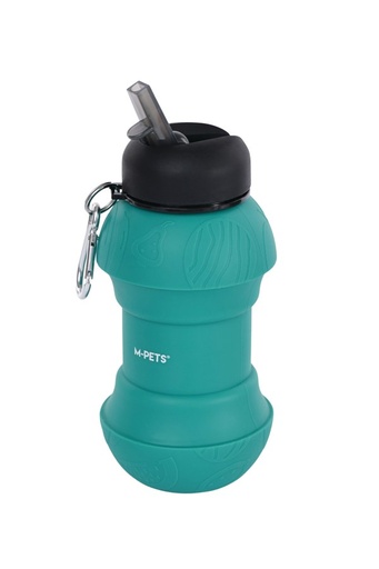 M-pets On The Road Foldable Dog Water Bottle 200ml-550ml 2 In 1 Turquoise Blue Color