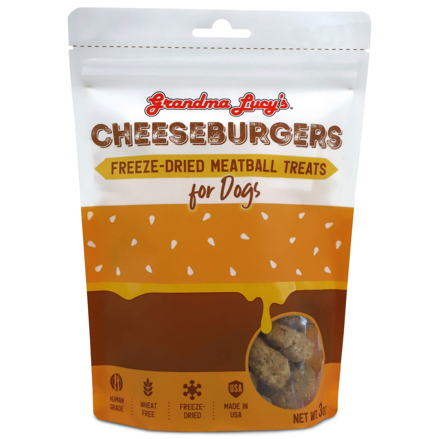 Grandma Lucy's Freeze-Dried Meatballs Cheeseburgers Snack de Cheeseburger para Perros – 3 oz