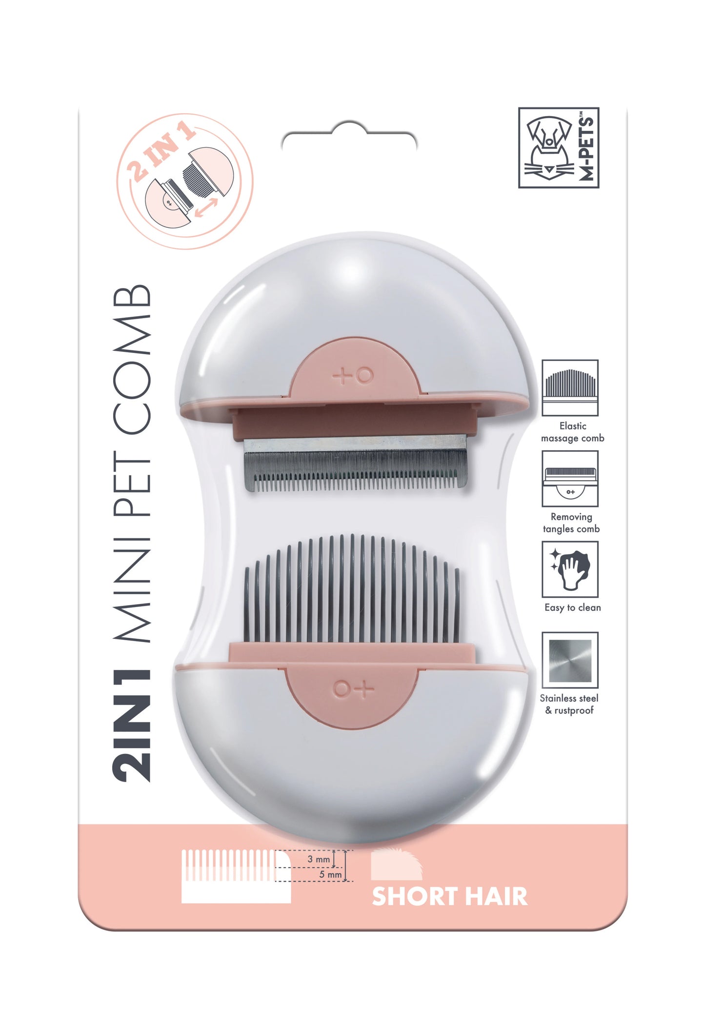 MPets 2 in 1 Mini Pet Comb Pelo Largo Rosa – Unidad