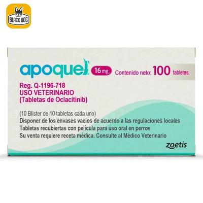 Caja de Apoquel 16mg para perros. 100 tabletas uso veterinario Zoetis vendida por PET WORLD