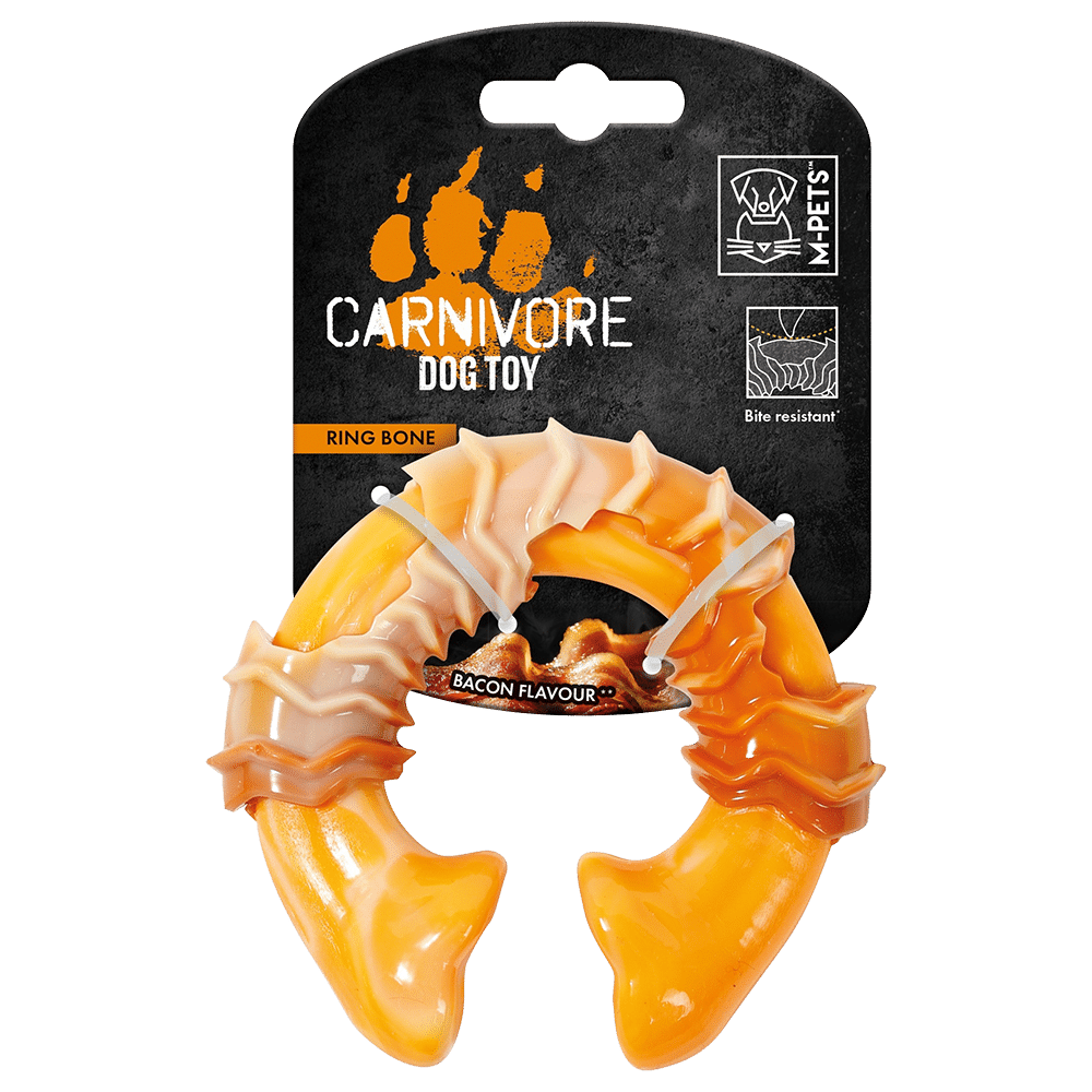 CARNIVORE Dog Toy Ring Bone - Bacon scent 10.8 x 9.7 x 3.6 cm - Black Dog Panamá 