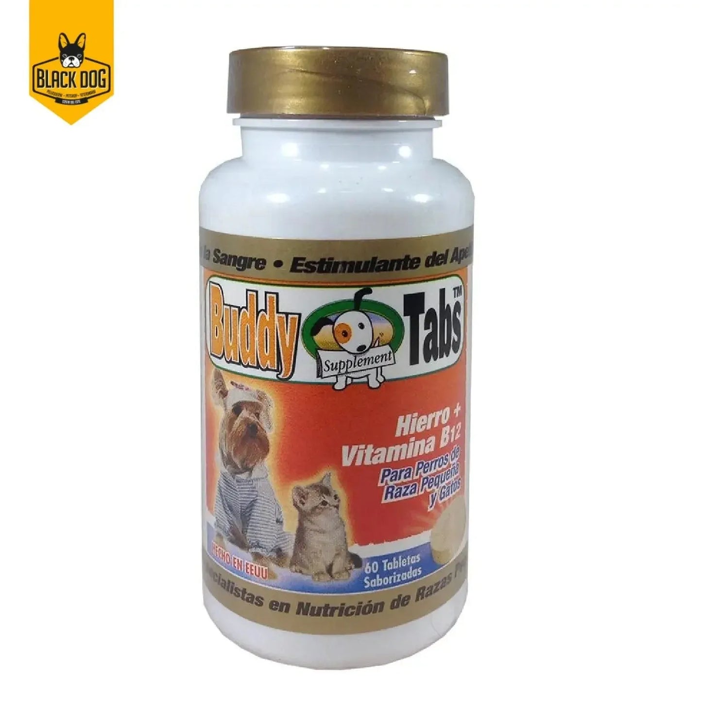 BUDDY TABS HIERRO + B12 60 TAB DORADO INSUVET