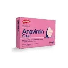 Anavimin Coat para perros caja rosa suplemento vitamínico para mejorar piel y pelaje de perros