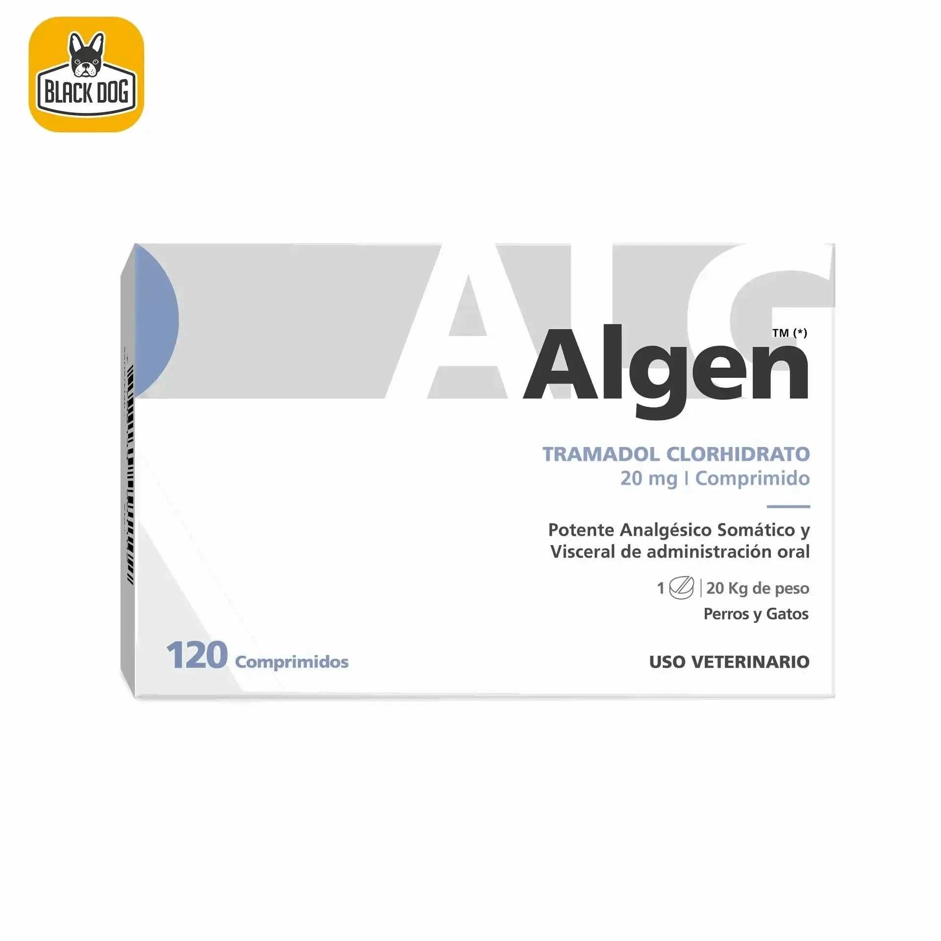 Caja de algen 20mg para perros y gatos tramadol clorhidrato 120 comprimidos Drogueria Alemana