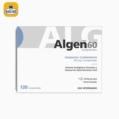 Algen 60mg para perros grandes caja 120 comprimidos Tramadol clorhidrato analgesico uso veterinario