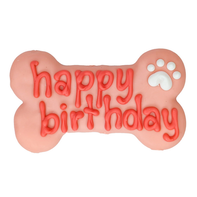 Bosco and Roxys Pink Happy Birthday Bone – 6"