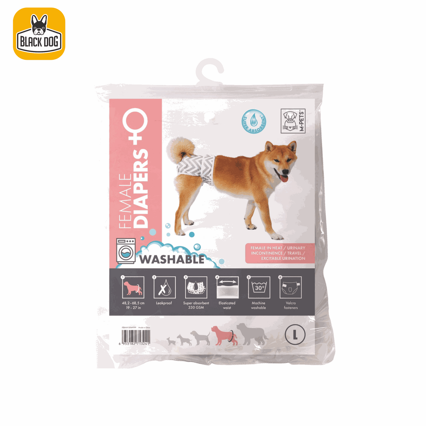 Female Dog Washable Diaper L - Black Dog Panamá 