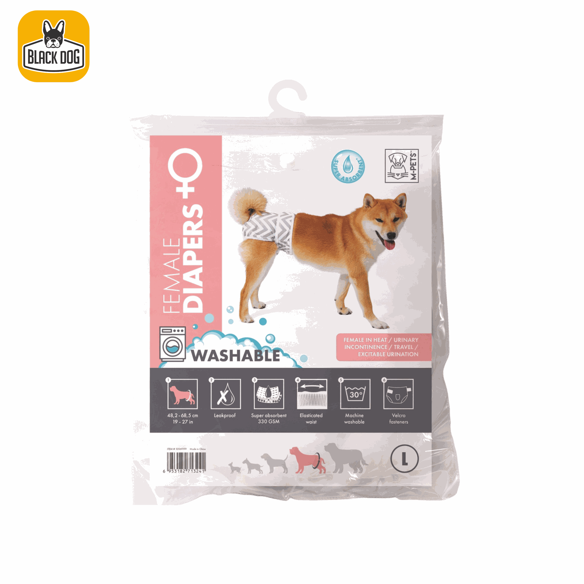 Female Dog Washable Diaper L - Black Dog Panamá 