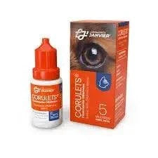 Frasco y caja de corulets cicatrizante oftálmico para mascotas 5 ml tratamiento ocular veterinario GRUPO VETERINARIO SA