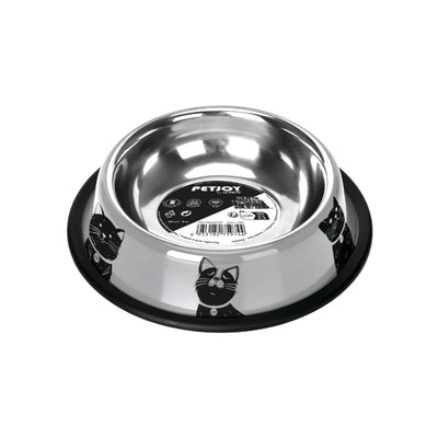 PETJOY CatFamily Stainless Bowl with Rubber Edge S - Black & White 355 ml - Black Dog Panamá 