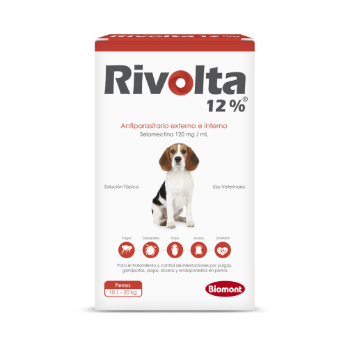 RIVOLTA ROJO 10.1-20KG - 12%X0.25ML (SELAMECTINA 120ML) - Black Dog Panamá 