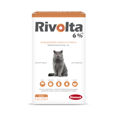 RIVOLTA NARANJA 2.6KG-7.5KG- 12%X0.25ML (SELAMECTINA 120MG) - Black Dog Panamá 